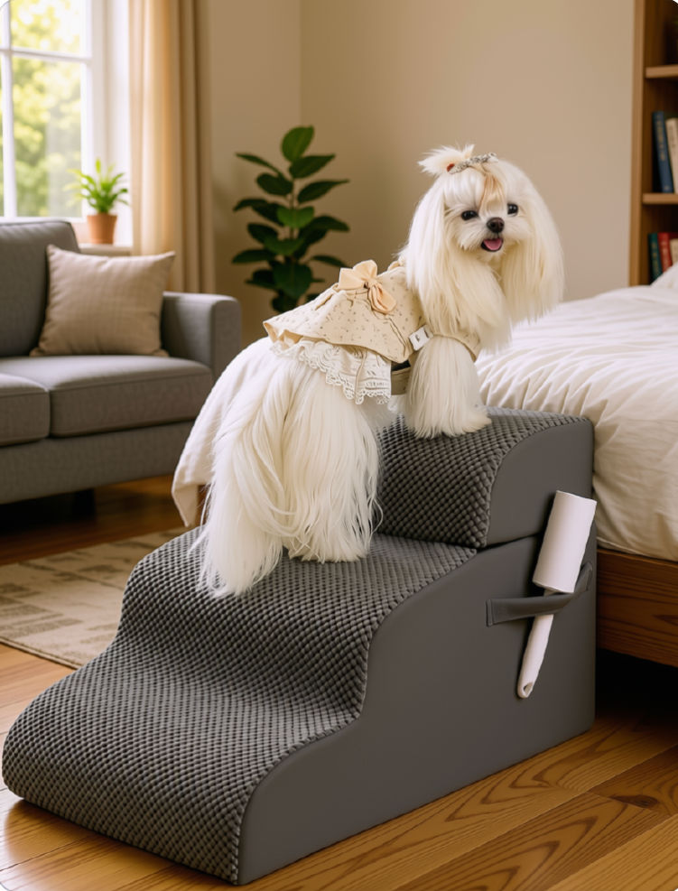 GentleStride 4-Step Adjustable Dog Stairs | Safe & Comfortable Bed Access