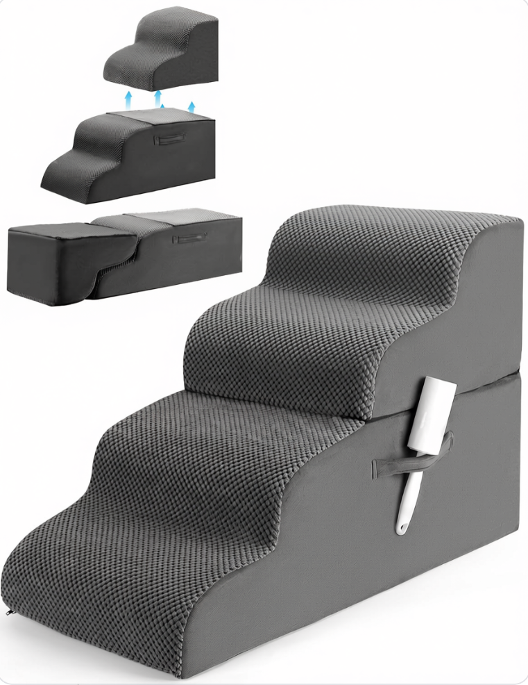GentleStride 4-Step Adjustable Dog Stairs | Safe & Comfortable Bed Access