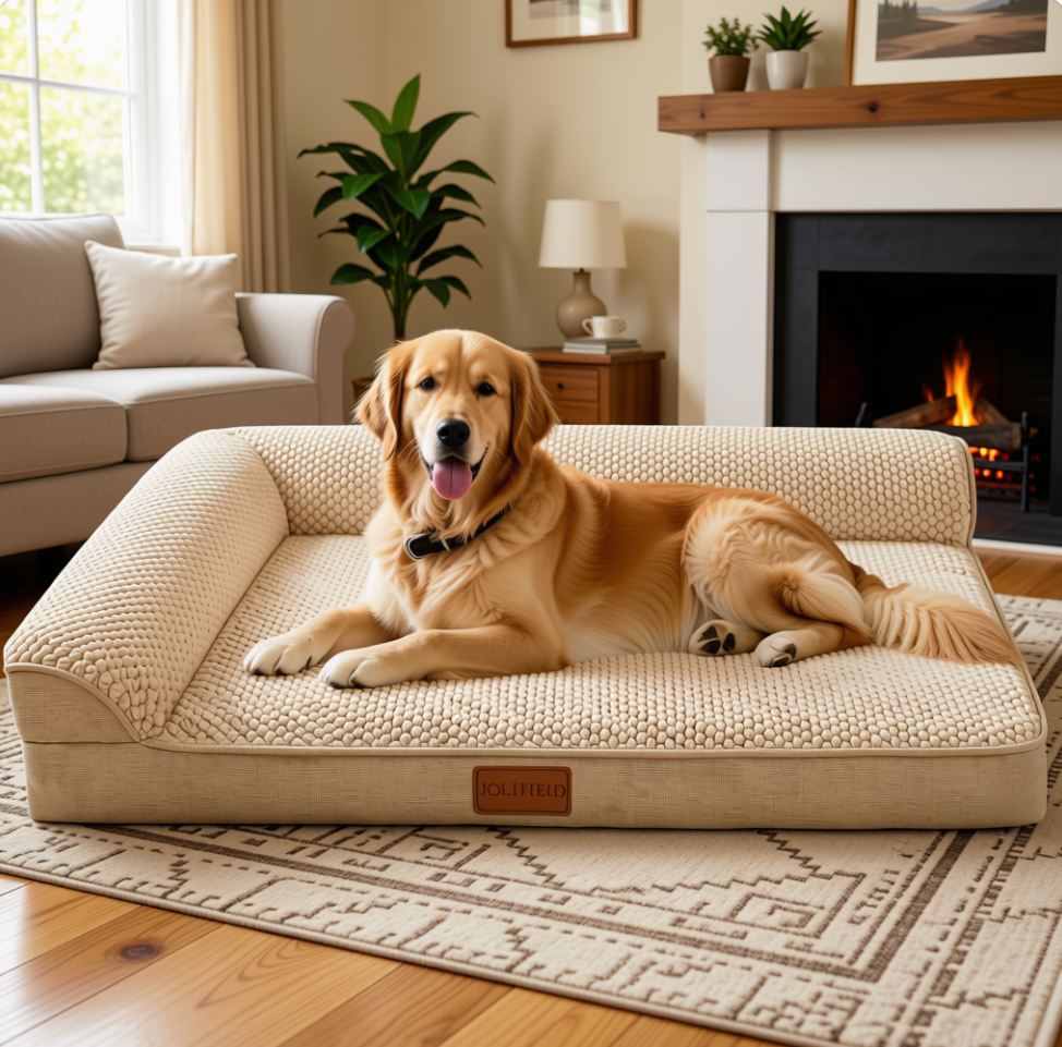 GentleStride Orthopedic L-Shaped Dog Bed — Egg Crate Foam Support for Senior/Injured Dogs